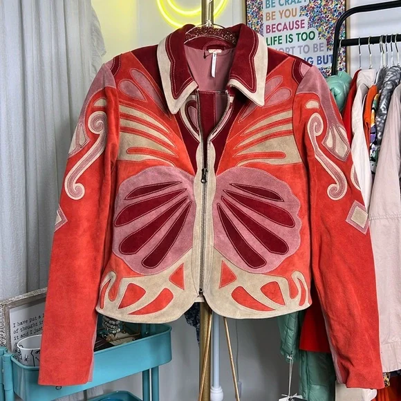 Free People Cow Suede Stars are Psychedelic Jacket Large X-Large Boho - Picture 1 of 12